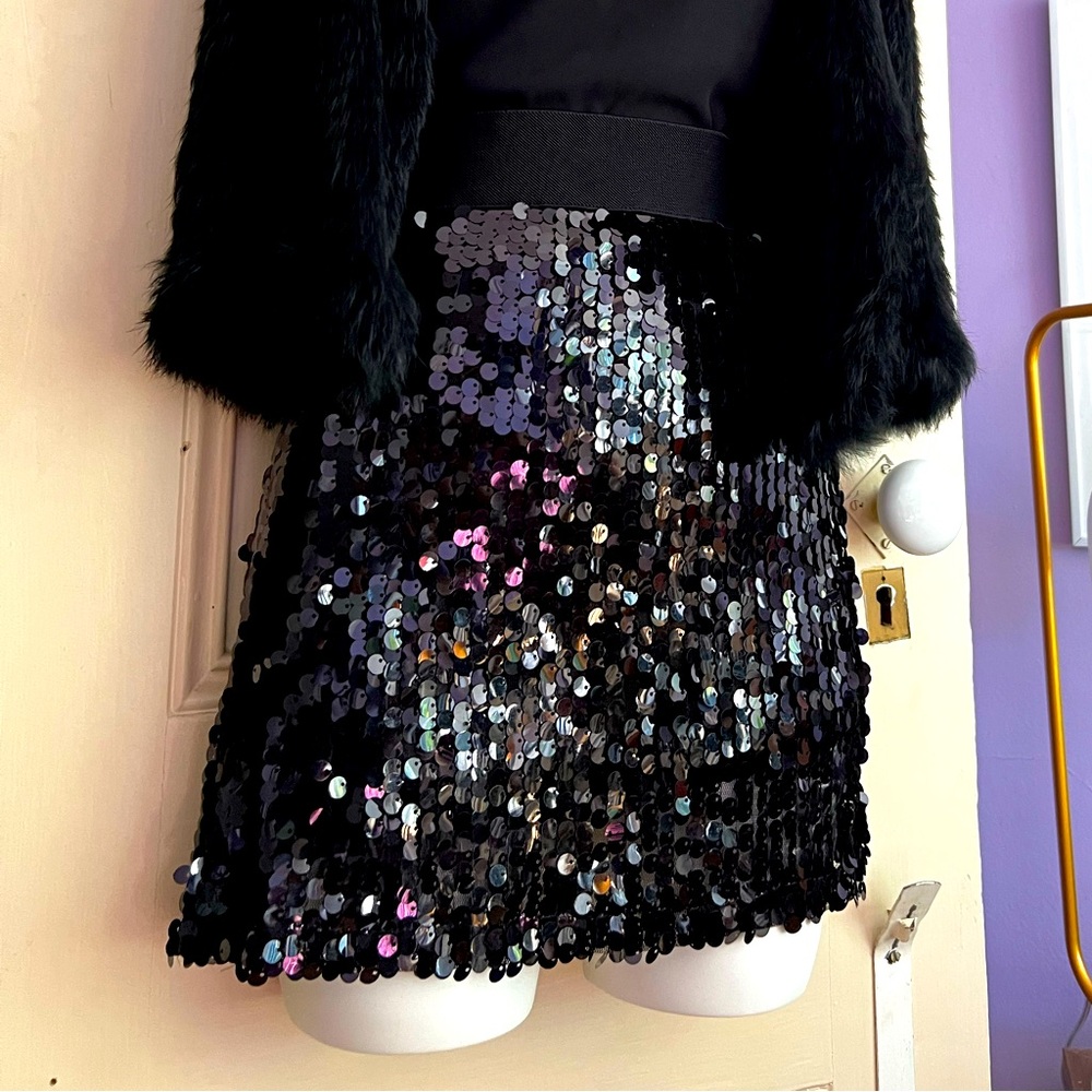 Flashy AF Scintillating Skirt with Elastic Waist & Shiny Black Sequins
